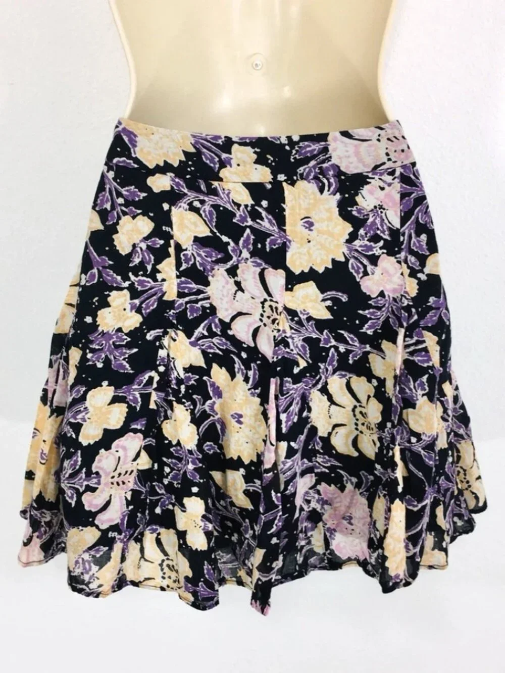 Free People Sz 8 End of the Island Floral Godet Mini Skirt Cotton Boho Cottage
